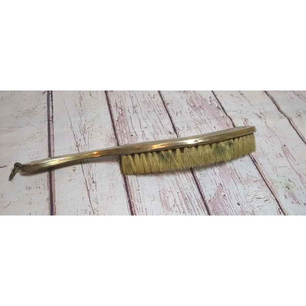 VTG Brass Crumb Brush Silent Butler Table Broom Horse Hair‎ Bristles